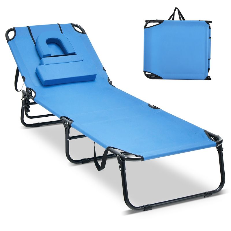 Costway Beach Chaise Lounge Chair with Face Hole Pillows & 5-Position Adjustable Backrest, 1 of 11