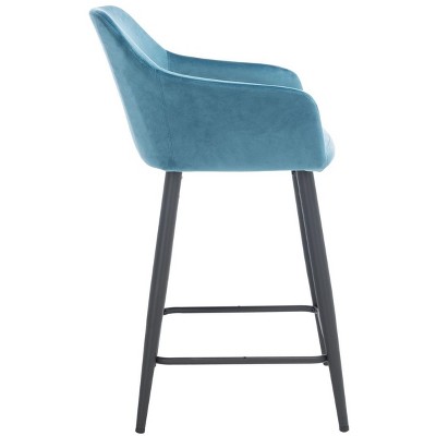 Denim Blue Velvet and Black Metal Counter Stool