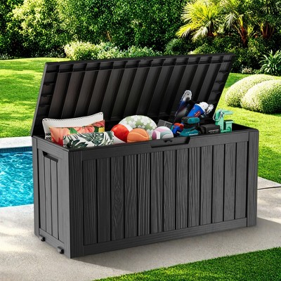 FURNIinspire Deck Boxes 75 Gallon Waterproof Resin Deck Box, Outdoor And Indoor Storage Container Storage Bin, All Weather Use, Black, 18“*46”*23“