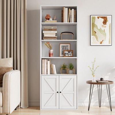 Wpond 71" Bookcase, Industrial BookShelves with Doors, Farmhouse Bookcase with Storage Shelves, Home Storage Cabinet for Living Room, Bedroom, Office