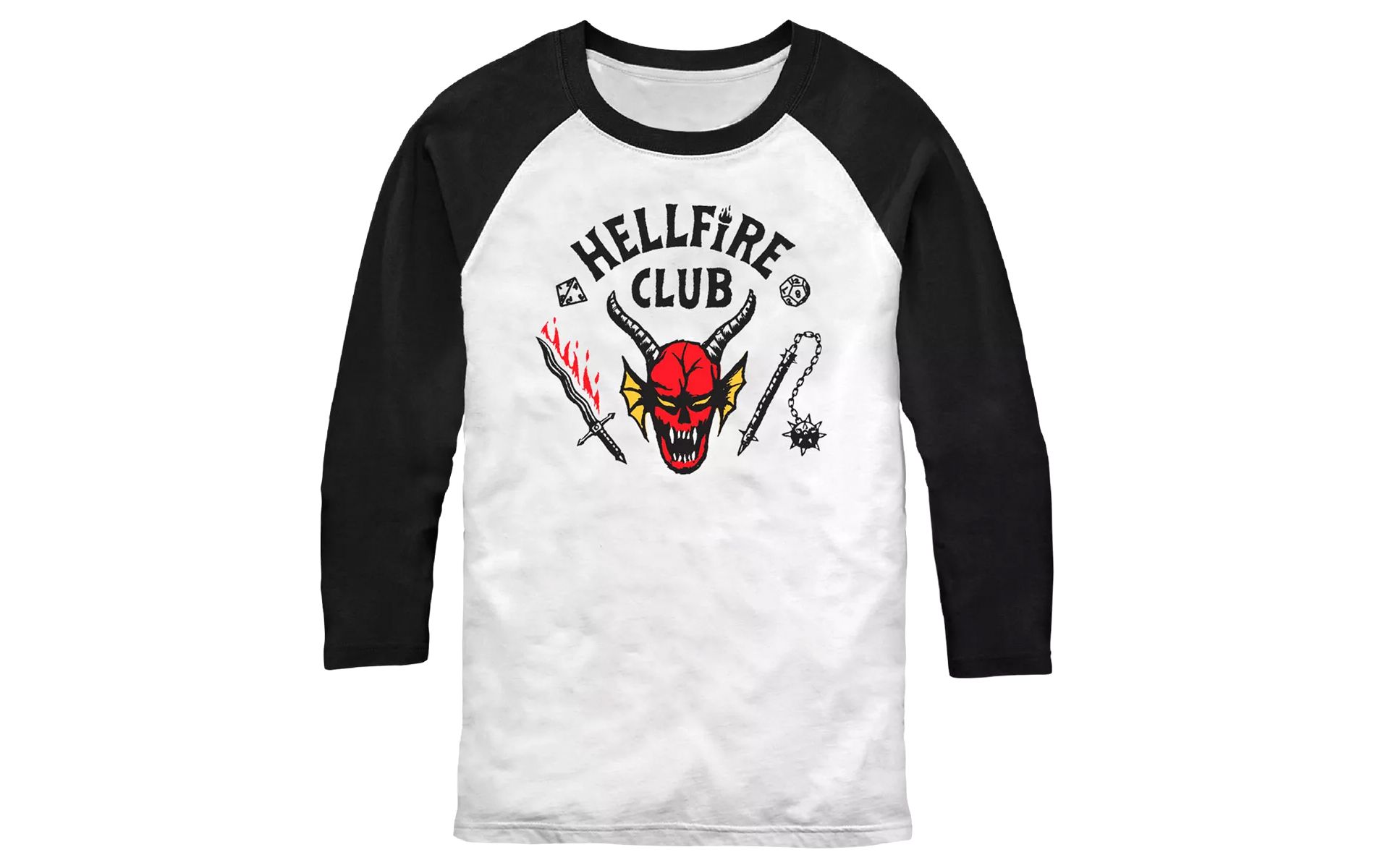 Seven Times Six Stranger Things T-Shirt Men's Hellfire Club 3/4 Sleeve Raglan Tee