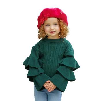 Girls Deck The Halls Tiered Sleeve Cable Knit Sweater - Mia Belle Girls