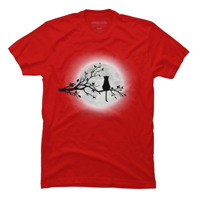 Men's Design By Humans The Cat and The Moon By Maryedenoa T-Shirt
