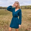 Women's Cozy Knit Surplice Sweater Dress Chic Teal Mini Dress for Fall - Cupshe - 2 of 4