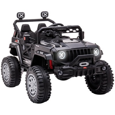 Aosom 12V Kids Ride-on Truck with Remote Control, Battery-Operated Kids Car with Led Lights, Electric Ride on Toy with Spring Suspension, Music, Horn, 3 Speeds, Black