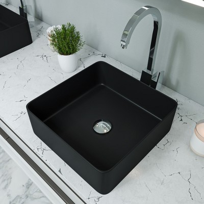 ALFI ABC903-BM Black Matte 16Inch Modern Square Above Mount Ceramic Sink