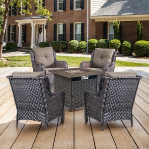 POCASSY 5-Piece Patio Furniture Set with Fire Pit Table, Outdoor Seating Set with 50000 BTU Fire Pit, All-Weather Wicker Patio Bent Armchair - 1 of 4
