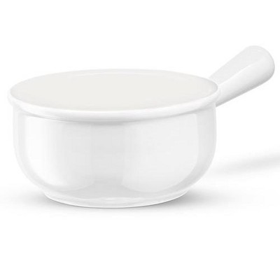 White Ceramic French Onion Soup Crocks with Handles, Set of 4