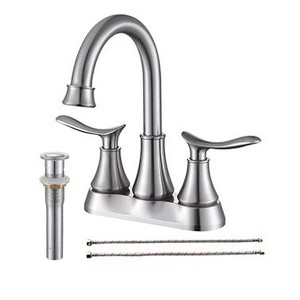 Gulches Brushed Nickel Bathroom Faucet, 2-Handle, 4-Inch Centerset, Includes Pop-up Drain & Supply Hoses - 1 of 4