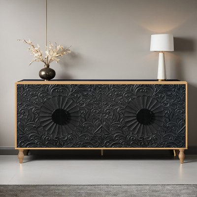 63" Large Accent Storage Cabinet with Carved Door for Living Room,Entryway - Leovsnove
