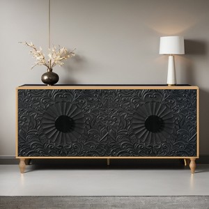 63" Large Accent Storage Cabinet with Carved Door for Living Room,Entryway - Leovsnove - 1 of 4