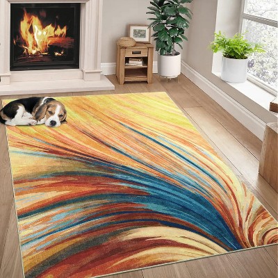 Large Washable Modern Abstract Area Rug, Non-Slip Low Pile Soft Carpet for Living Room, Dining Room, Office
