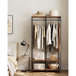 Clothes Rack, Iron and Wood Wardrobe Closet Organizer, Heavy Duty Garment Rack with Hanging Rods, Closet Shelves 15.7 x 37.2 x 70.9 Inches - 1 of 4