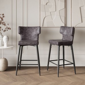 CAVINAS Set of 2 PU Leather Counter-Height Bar Stools with Curved Backrest and Metal Frame, 28-Inch Seat Height - 1 of 4