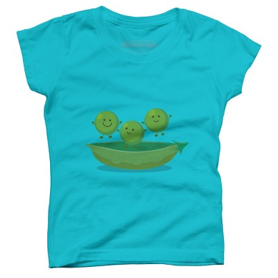 Girl's Design By Humans Cute jumping peas in pod cartoon illustration By thefrogfactory T-Shirt