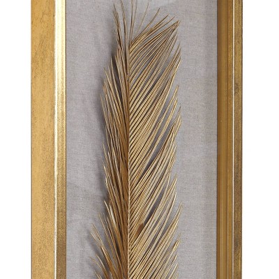 Gold Leaf Palm Shadow Box Set with Linen Background