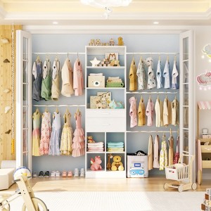 Aheaplus Closet Organizer with 2 Wooden Drawers, Walk-in Closet System with 5 Hang Rods & shelves - 1 of 4