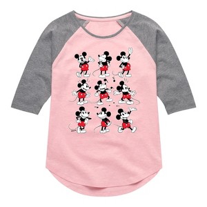Girls' - Disney - Mickey Poses Grid Shirt Tail Raglan Graphic T-shirt - 1 of 3
