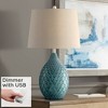 360 Lighting Modern Table Lamp with USB Charging Port 24 3/4" High Sea Foam Ceramic Oatmeal Drum Shade for Living Room Desk Bedroom - 2 of 4