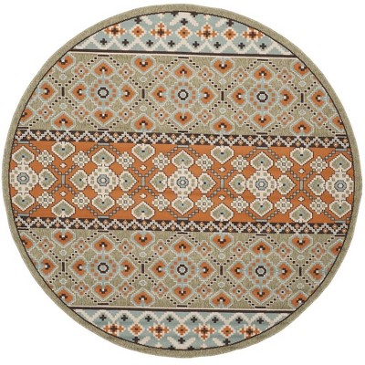 Green and Terracotta Round Reversible Synthetic Area Rug