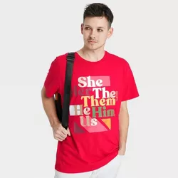 Pride Adult Pronouns Short Sleeve T-Shirt - Red S