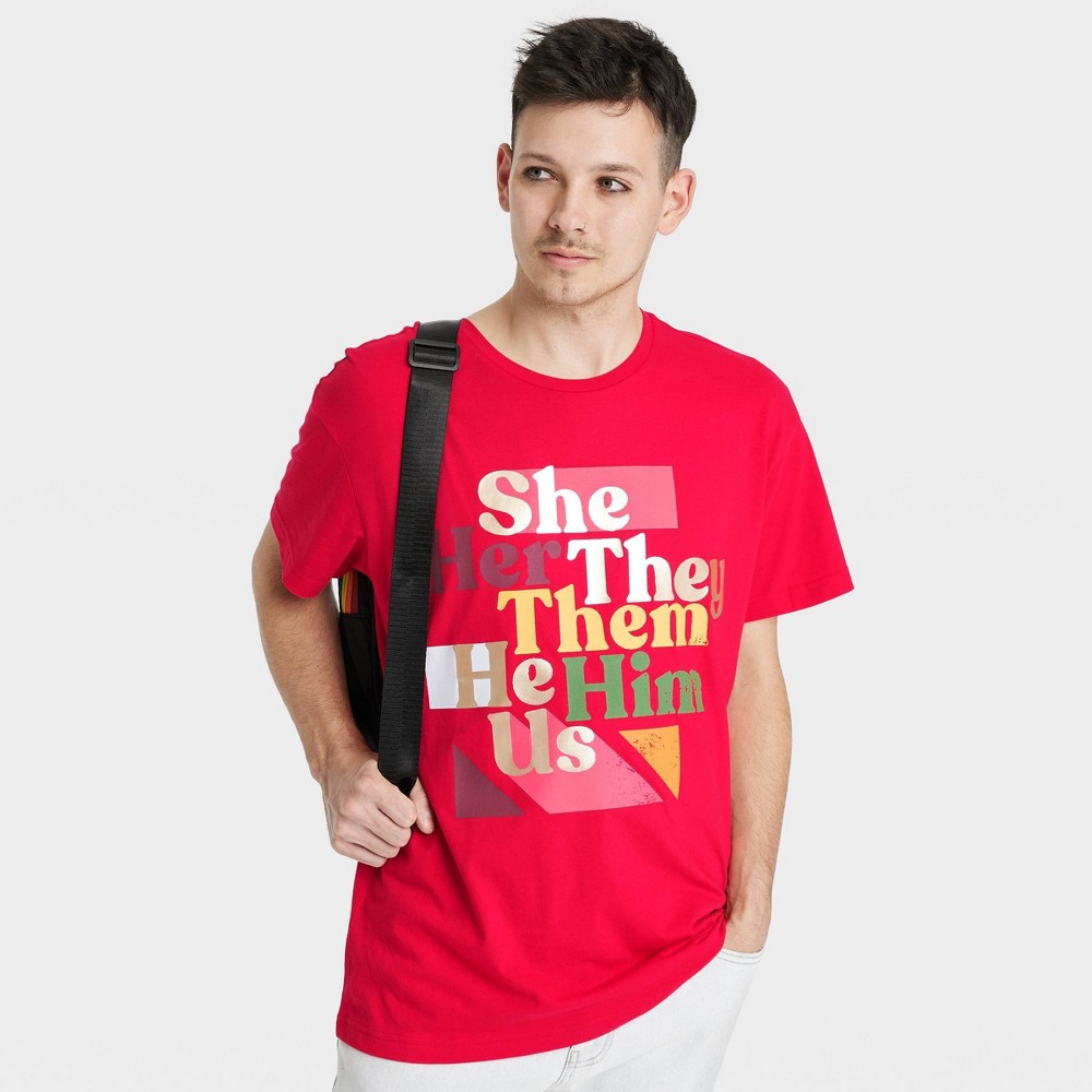 Pride Adult Pronouns Short Sleeve T-Shirt - Red XL