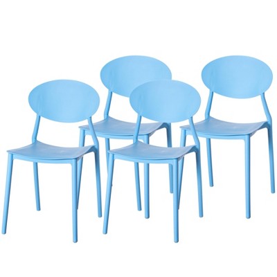 Fabulaxe Modern Plastic Outdoor Dining Chair with Open Oval Back Design