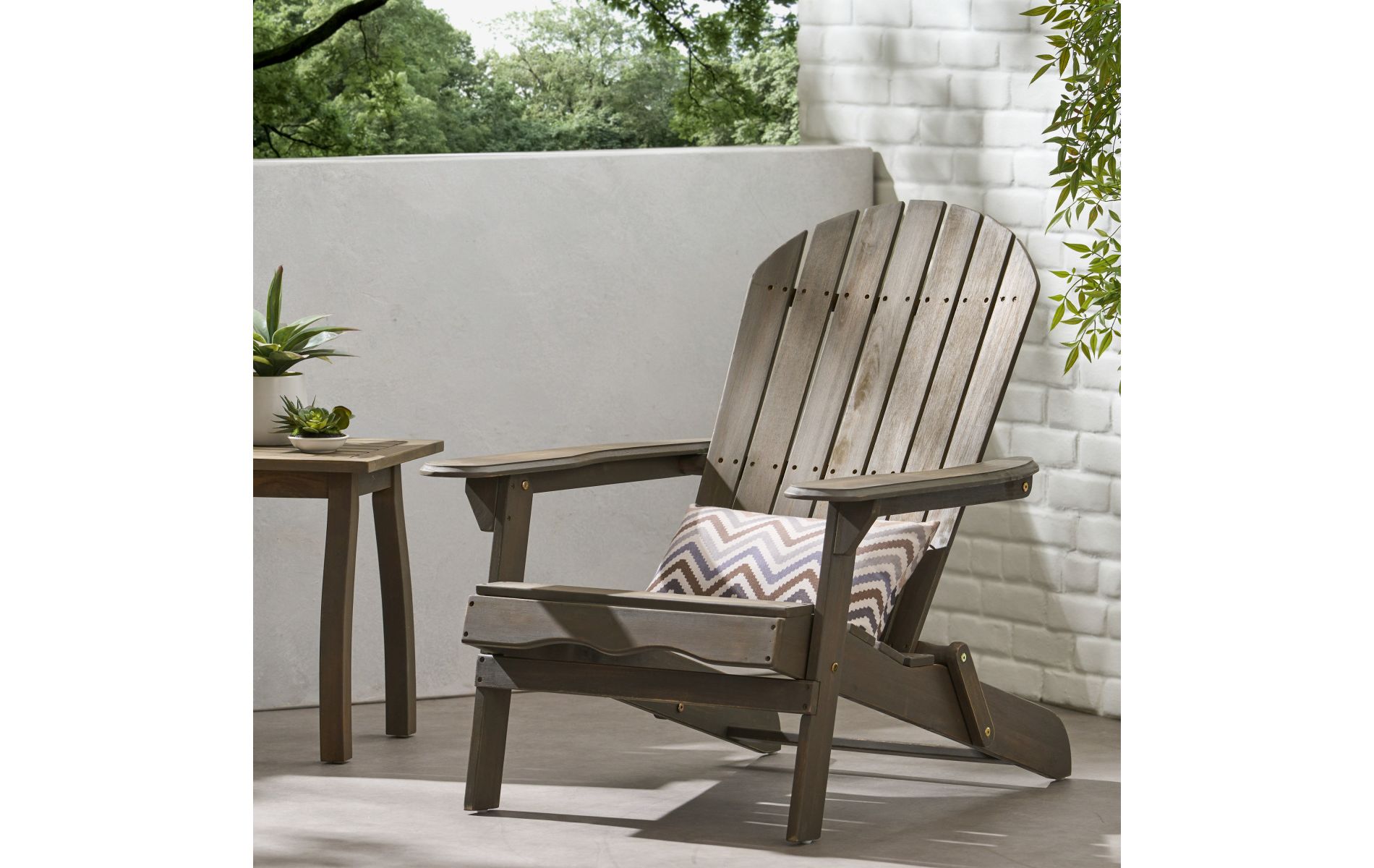 Acacia Wood Folding Adirondack Chair, Rustic Gray Outdoor Lounge with Slatted Seat, 30"W for Patio Garden-3irtyhousy