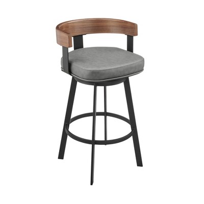HomeRoots 26" Gray and Black Faux Leather and Iron Low Back Counter Height Swivel Bar Chair