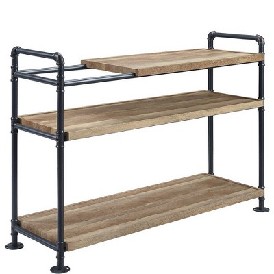 Acme Furniture 32" Brantley Decorative Bookshelf Oak and Sandy Black Finish: Metal Frame, 3-Tier Storage Display Unit