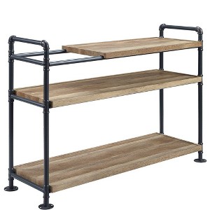 Acme Furniture 32" Brantley Decorative Bookshelf Oak and Sandy Black Finish: Metal Frame, 3-Tier Storage Display Unit - 1 of 4