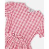 Deux par Deux Girl Puff Sleeve Dress with Waist Tie Pink and White Checks - 4 of 4