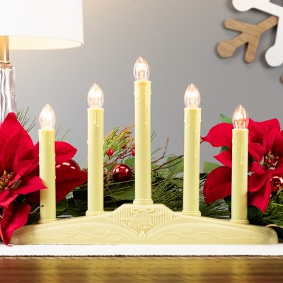 Ivory Winter Flame-Tipped 5-Light Candolier with Holly Accents