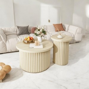 Mshliw Set of 2 Round Coffee Tables, Modern Nesting Accent Side Tables for Living Room, Apartment, MDF Wood Top with Iron Base - 1 of 4