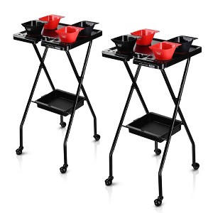 Byootique Folding Salon Tray on Wheels w/ Drawer Beauty Barber Shop Hair 2 Pack - 1 of 4