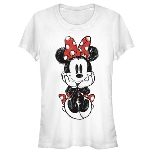 Juniors Womens Mickey & Friends Sitting Minnie Sketch T