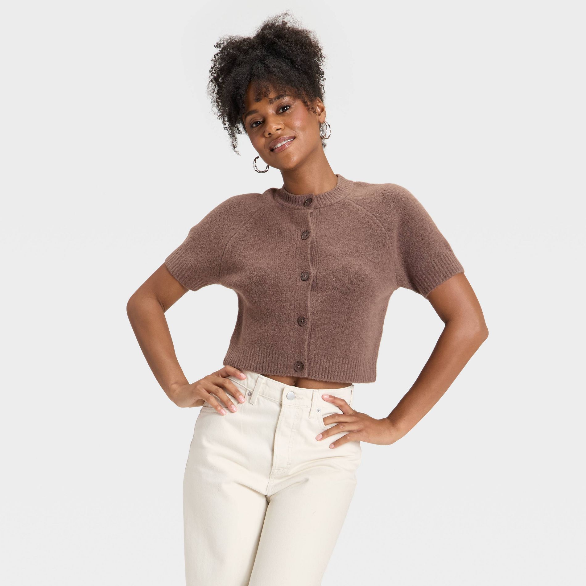 Women's Short Sleeve Cozy Knit Button-Down Cardigan - Universal Thread™