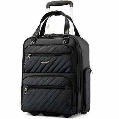 LUGGEX Underseat Carry On Luggage with Wheels Soft Sided All Black 16 Inch