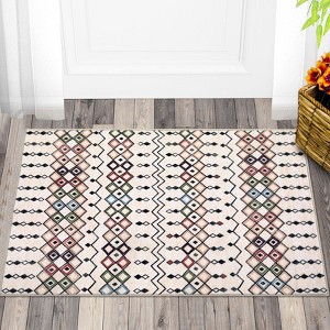Machine Washable Boho Vintage Area Rug Non-Slip Non-Shedding Geometric Indoor Distressed Soft Low Pile Carpet for Living Room Bedroom Kitchen - 1 of 4