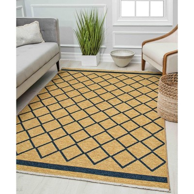Imperial Navy Gold Chenille 18" Square Reversible Accent Rug