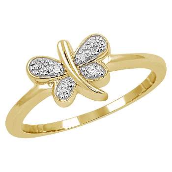 Women's Sterling Silver Accent Round-Cut White Diamond Pave Set Butterfly Ring - White