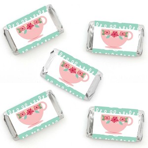 Big Dot of Happiness Floral Let’s Par-Tea - Mini Candy Bar Wrapper Stickers - Garden Tea Party Small Favors - 40 Count - 1 of 4