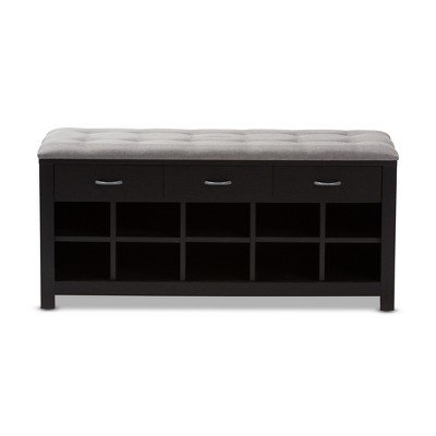Espresso Entryway Bench with Cushioned Seat and Storage
