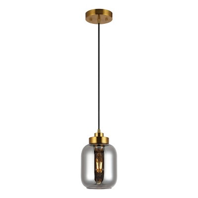 Ethyx 6" Gold and Smoke Grey Glass Pendant Light