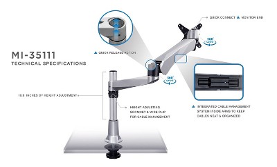 Black Adjustable Spring Arm Single Monitor Desk Mount