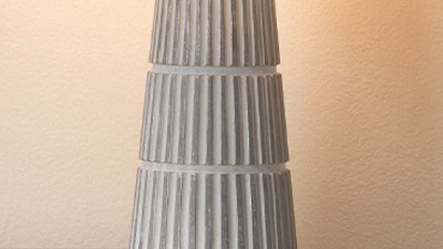 Gray Cement Table Lamp with White Linen Shade