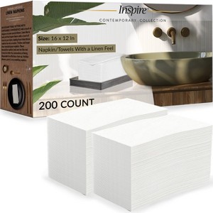 Inspire Linen Feel Disposable Napkins | Elegant Guest Hand Towels For Fine Dining, Bathroom, Washing Station, | 200 Count - 1 of 4