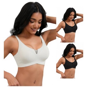 INSPIRE CHIC 3 Pcs Women's Mesh Wirefree Adjustable Straps Padded Comfortable Push Up Bras - 1 of 4