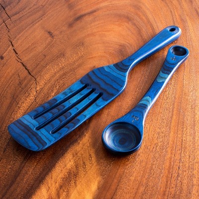 Baltique 7pc Malta Kitchen Utensil Set: Wood Cooking Tools, Hand Wash, Blue, Adult Use, Includes Measuring Spoons — фото 3