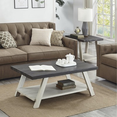 Athens Charcoal and Beige 3-Piece Wood Shelf Coffee Table Set